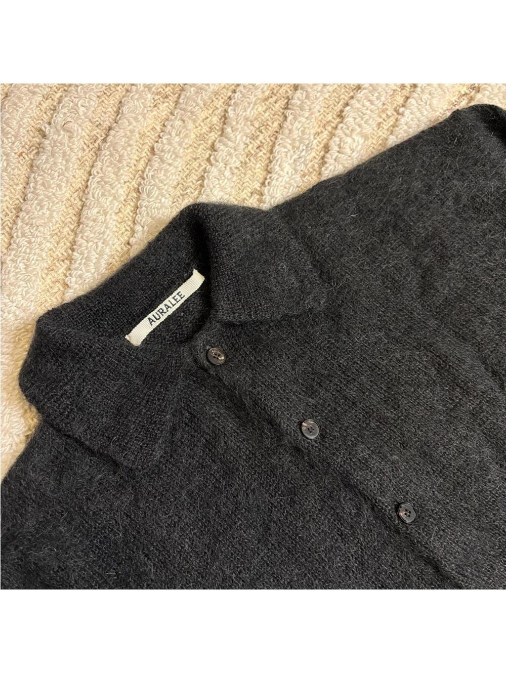 Auralee Mohair Knit Polo Sweater – Charcoal Size Large